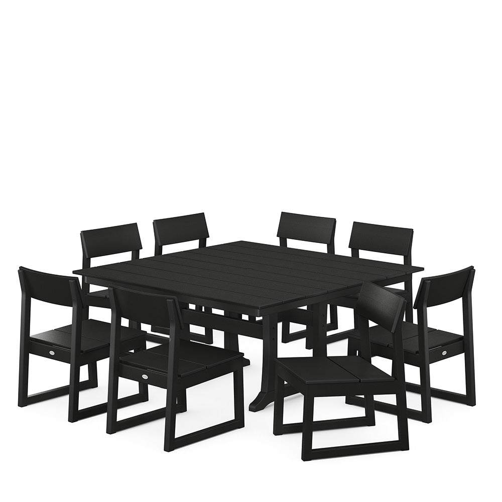 EDGE 9 Piece Farmhouse Trestle Dining Set Black