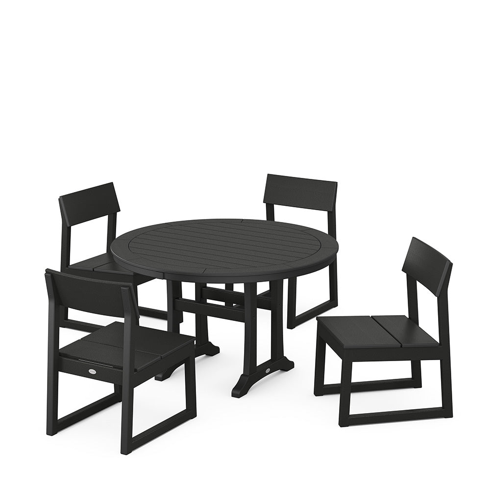 EDGE Side Chair 5 Piece Round Dining Set With Trestle Legs Black