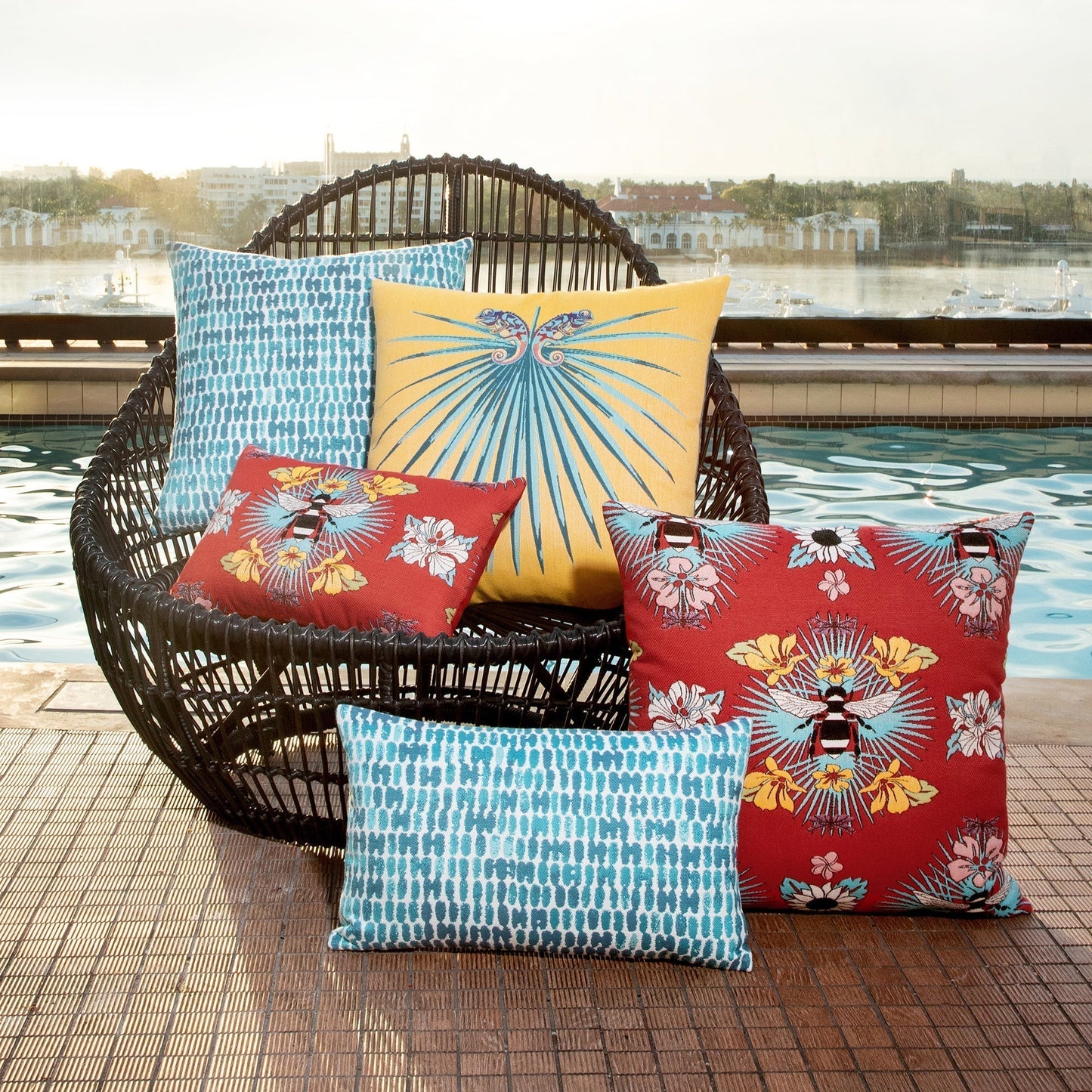 22" Square Elaine Smith Pillow  Tropical Bee Red, image 6