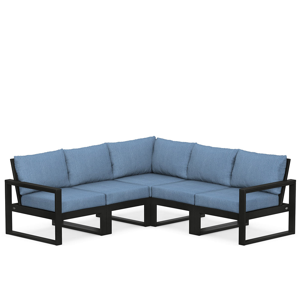 Edge 5 Piece Sectional Set Black Frame Sky Blue Cushion, image 13