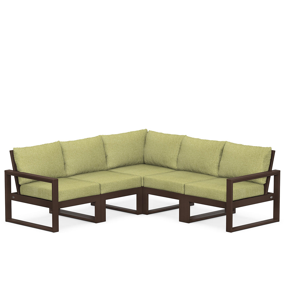 Edge 5 Piece Sectional Set Mahogany Frame Charteuse Boucle Cushion, image 45