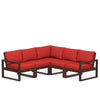 Edge 5 Piece Sectional Set Mahogany Frame Crimson Linen Cushion