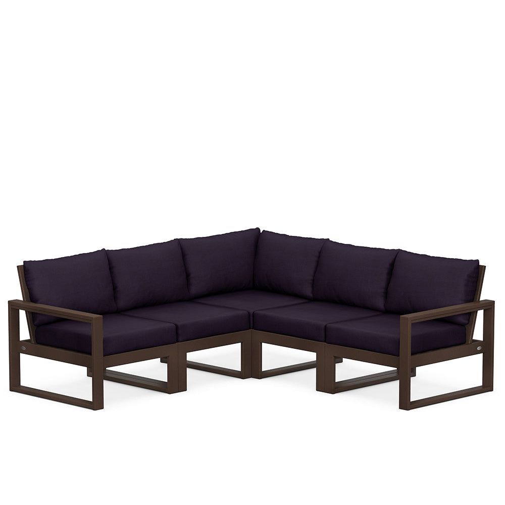 Edge 5 Piece Sectional Set Mahogany Frame Navy Linen Cushion, image 53