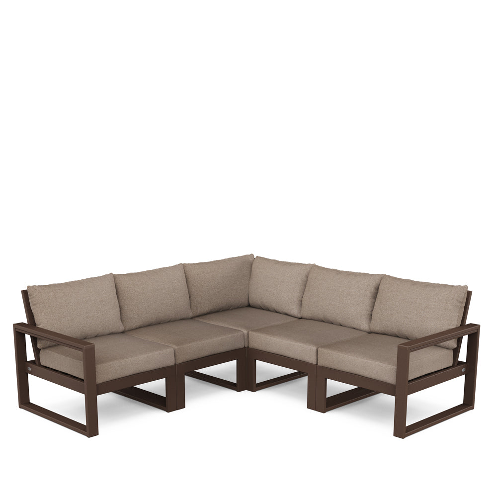 Edge 5 Piece Sectional Set Mahogany Frame Spiced Burlap Cushion, image 56