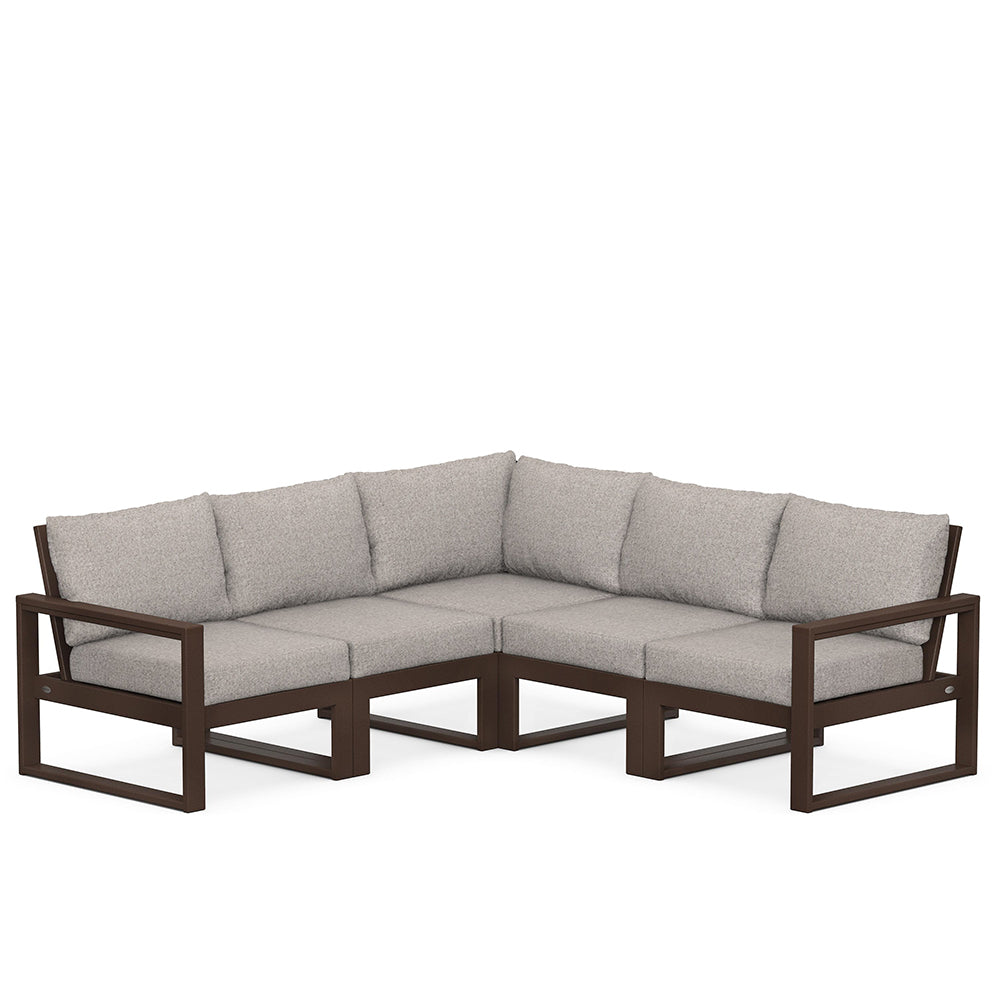 Edge 5 Piece Sectional Set Mahogany Frame Weathered Tweed Cushion, image 57