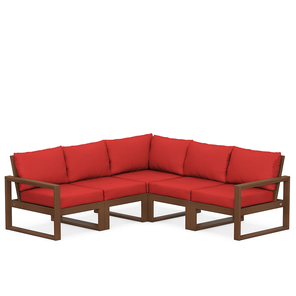 Edge 5 Piece Sectional Set Teak Frame Crimson Linen Cushion, image 74