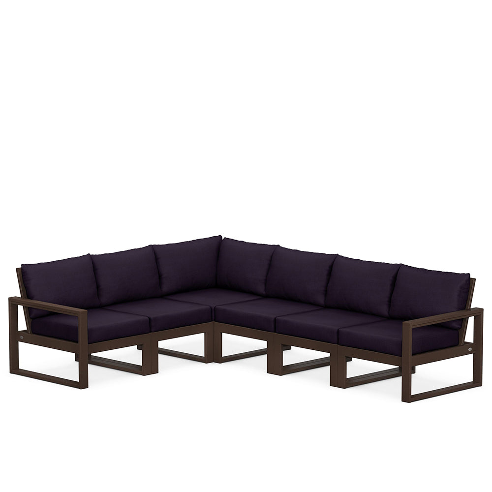 Edge 6 Piece Sectional Set Mahogany Frame Navy Linen Cushion, image 53