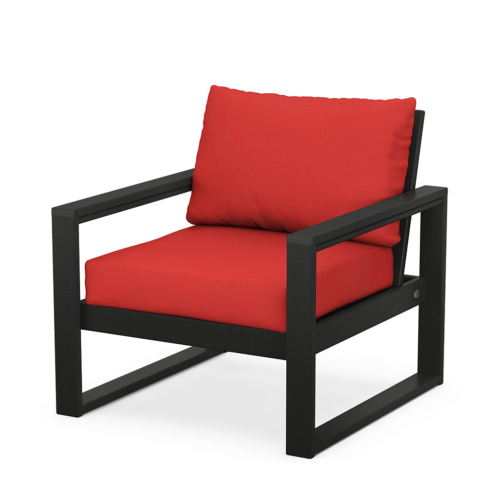 Edge Club Chair Black Frame Crimson Linen Cushion