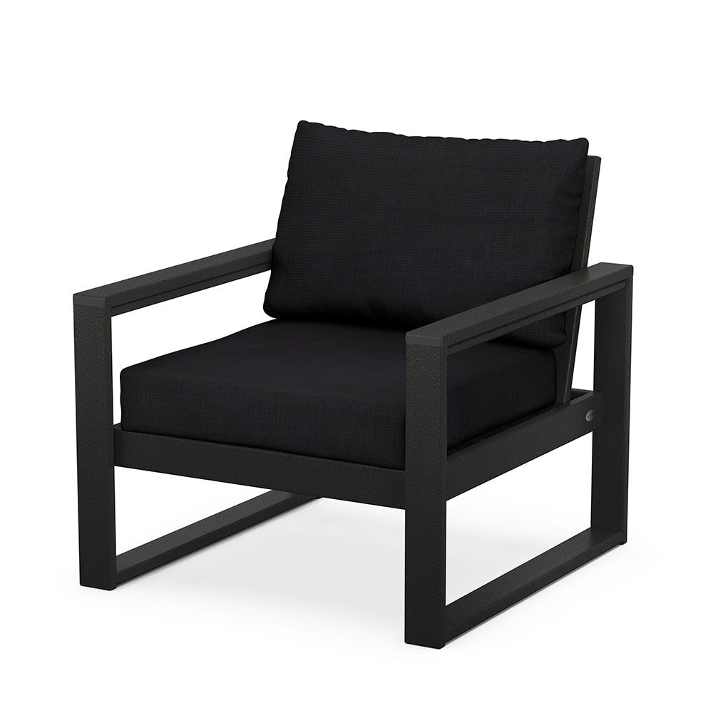 Edge Club Chair Black Frame Midnight Linen Cushion