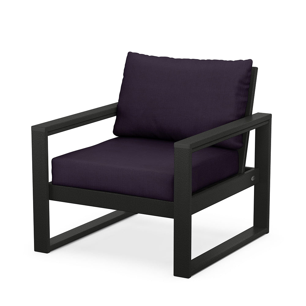 Edge Club Chair Black Frame Navy Linen Cushion