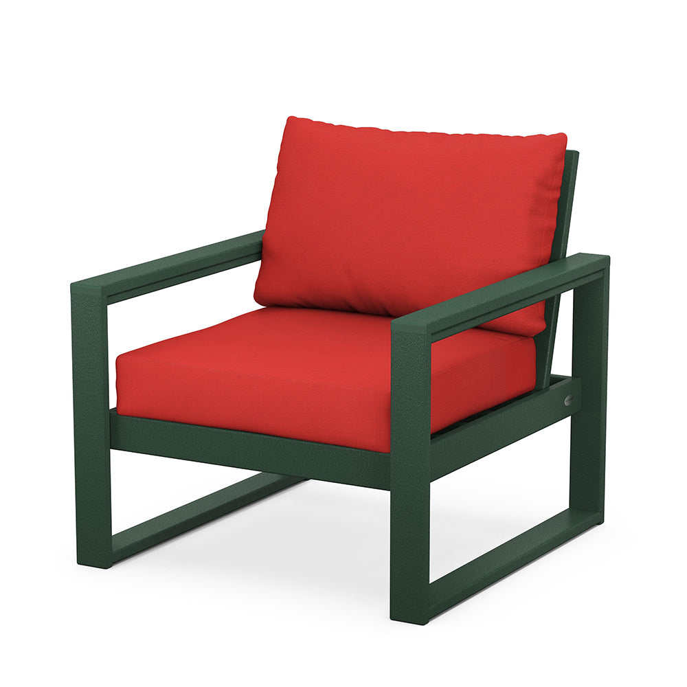 Edge Club Chair Green Frame Crimson Linen Cushion