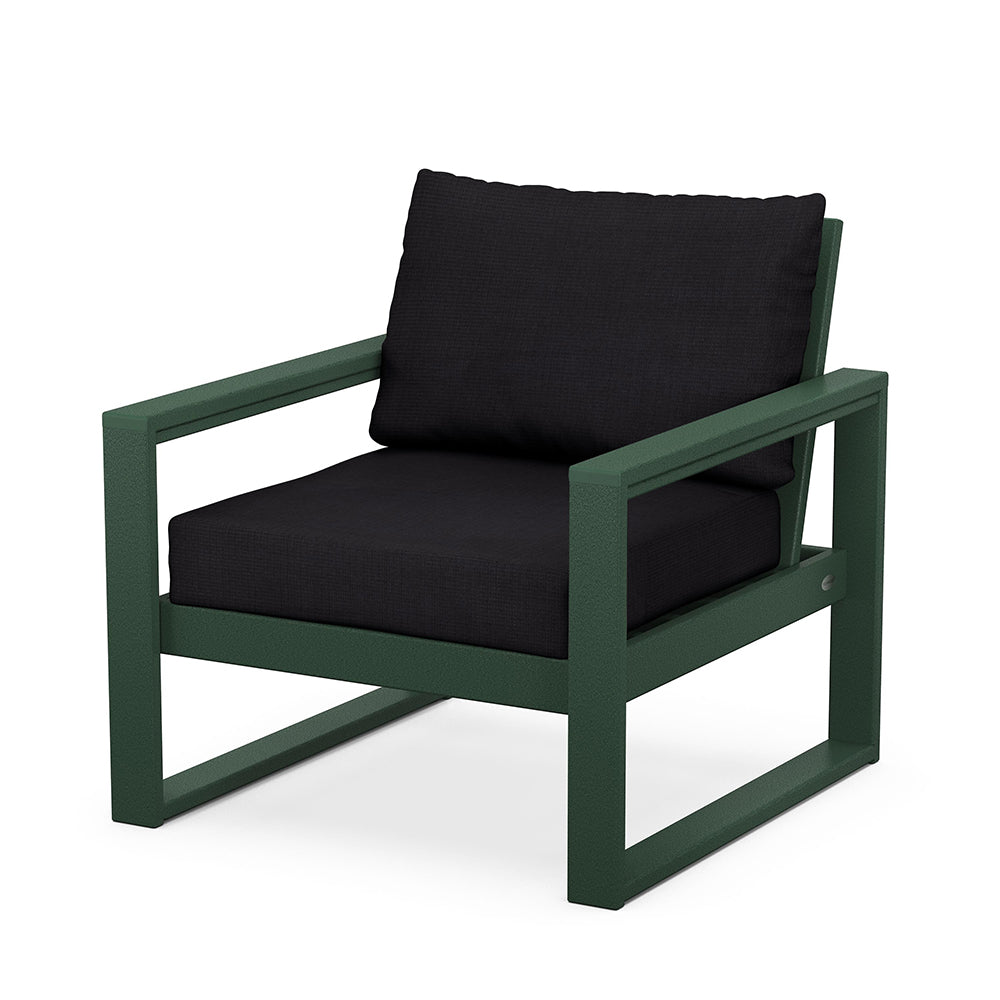 Edge Club Chair Green Frame Midnight Linen Cushion