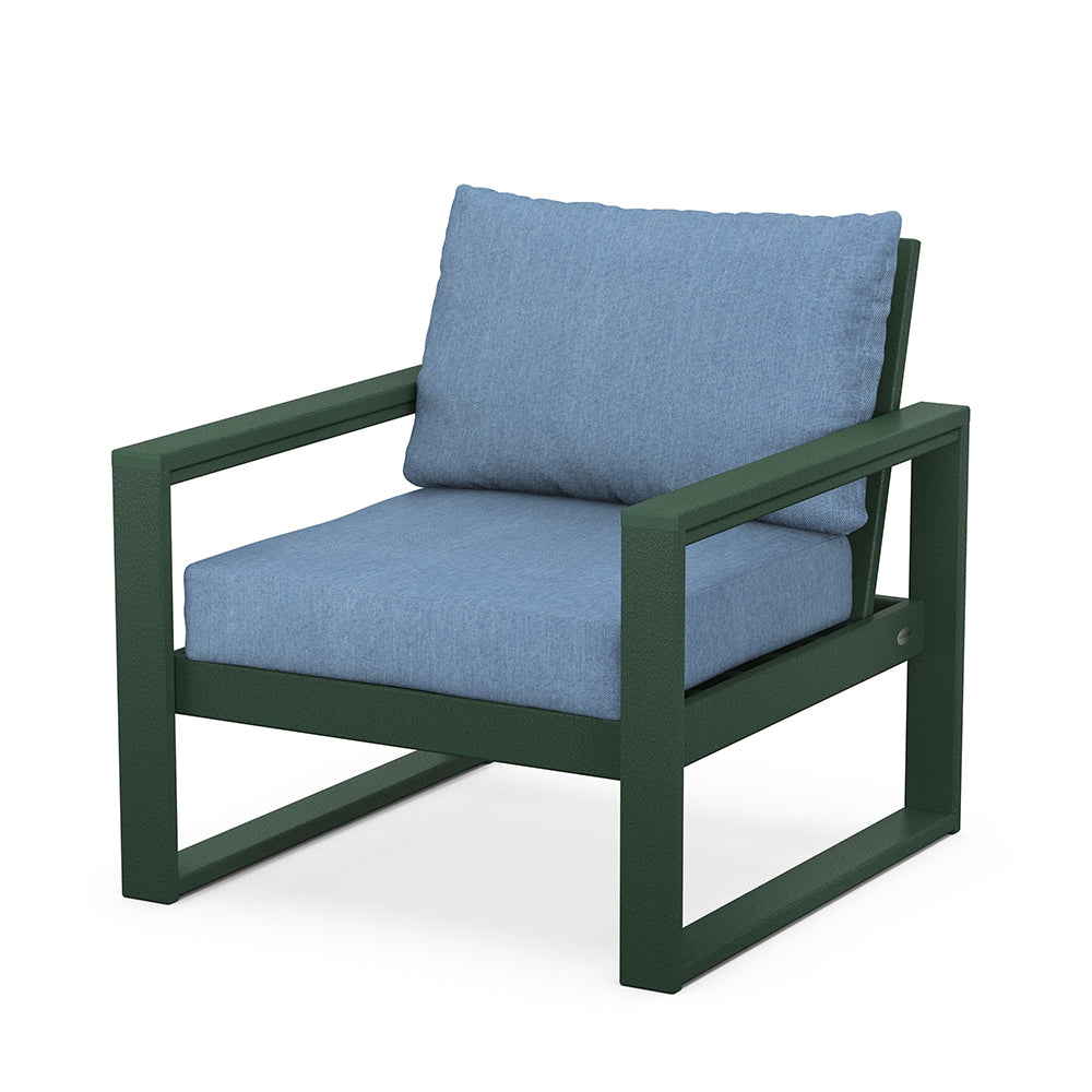 Edge Club Chair Green Frame Sky Blue Cushion