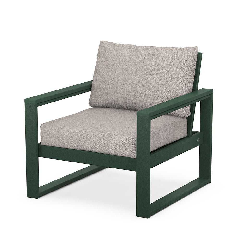 Edge Club Chair Green Frame Weathered Tweed Cushion