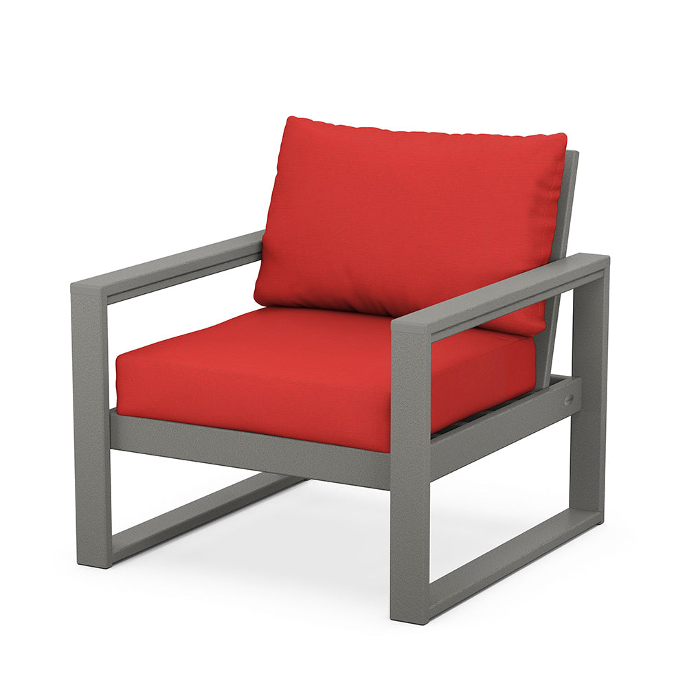 Edge Club Chair Grey Frame Crimson Linen Cushion