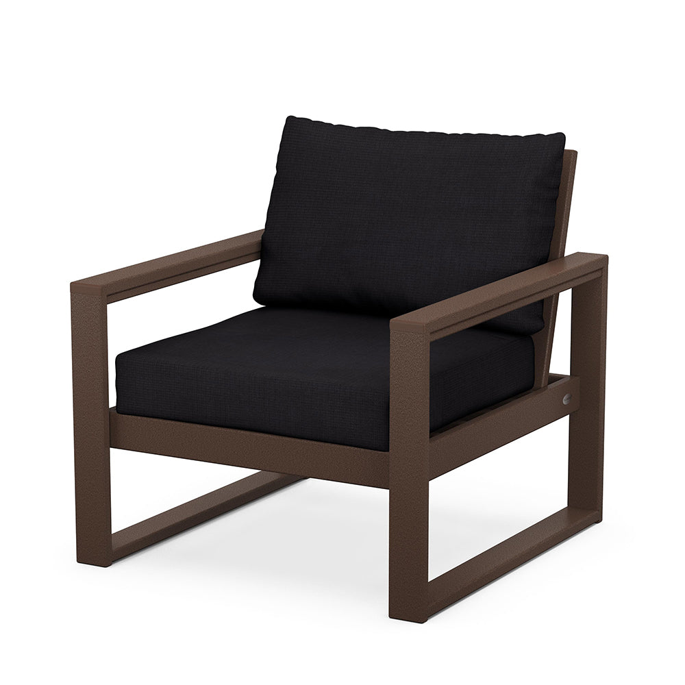 Edge Club Chair Mahogany Frame Midnight Linen Cushion