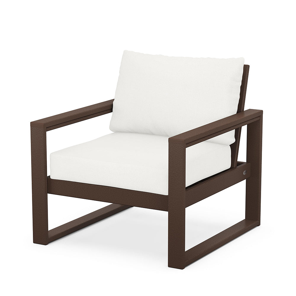 Edge Club Chair Mahogany Frame Natural Linen Cushion