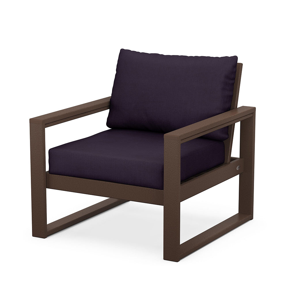 Edge Club Chair Mahogany Frame Navy Linen Cushion