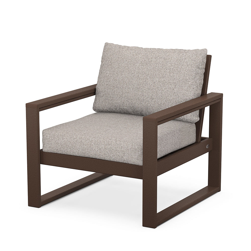 Edge Club Chair Mahogany Frame Weathered Tweed Cushion