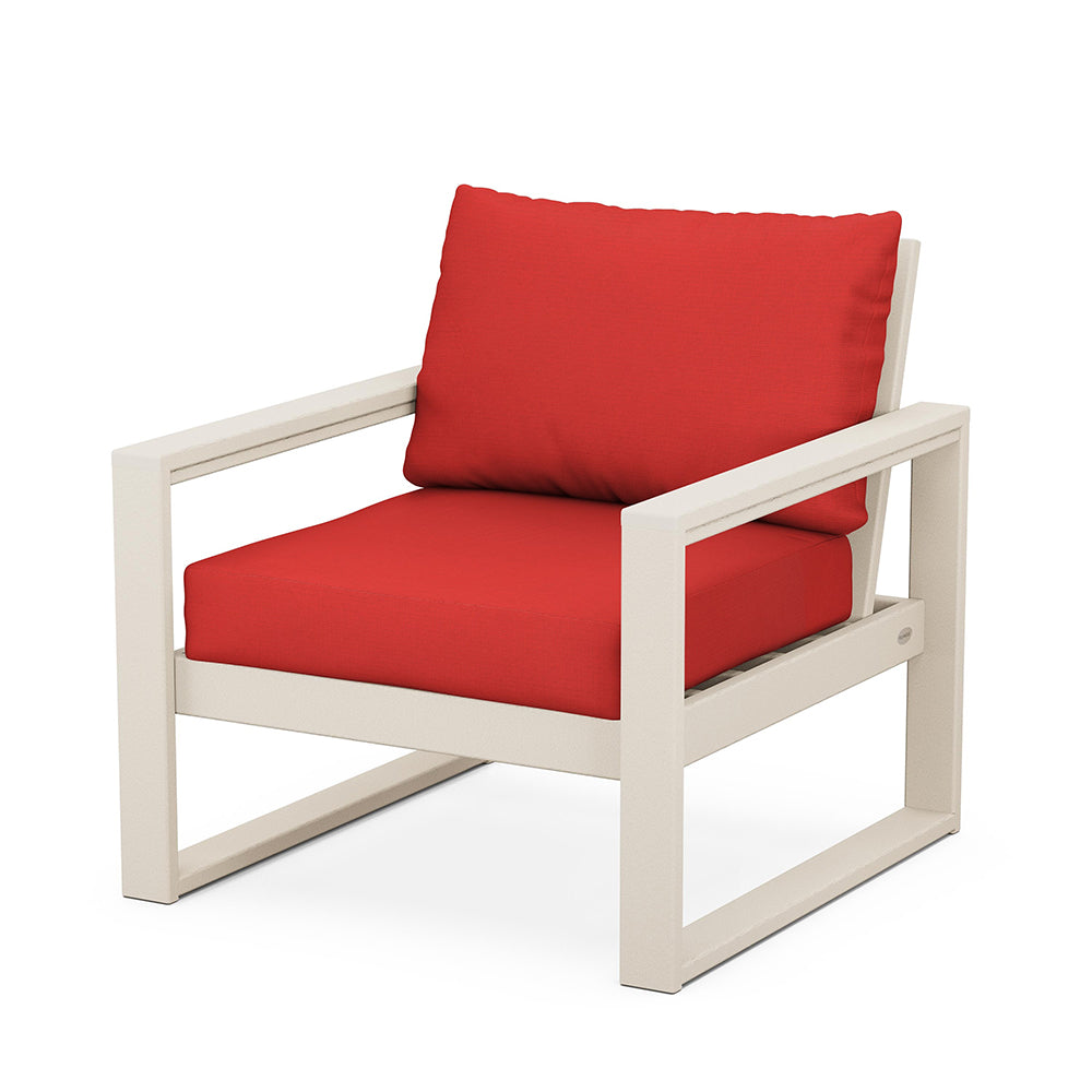 Edge Club Chair Sand Frame Crimson Linen Cushion