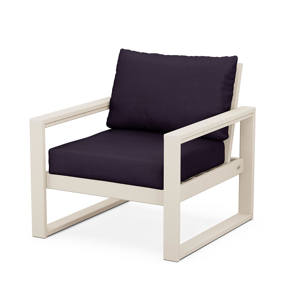 Edge Club Chair Sand Frame Navy Linen Cushion