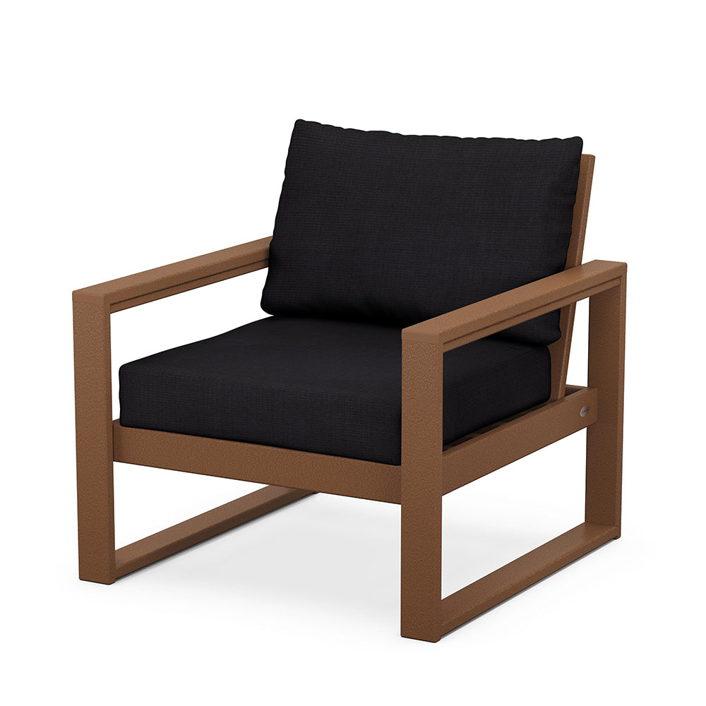 Edge Club Chair Teak Frame Midnight Linen Cushion