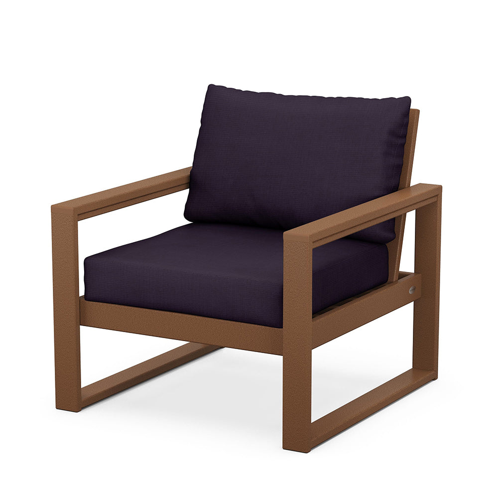 Edge Club Chair Teak Frame Navy Linen Cushion