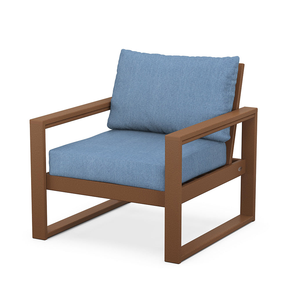 Edge Club Chair Teak Frame Sky Blue Cushion