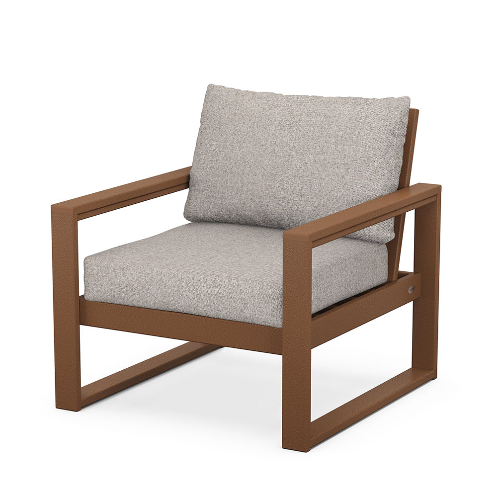 Edge Club Chair Teak Frame Weathered Tweed Cushion