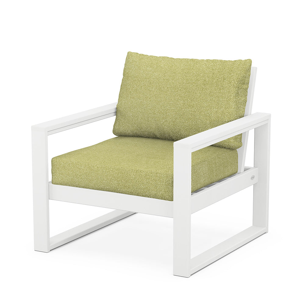 Edge Club Chair White Frame Chartreuse Boucle Cushion