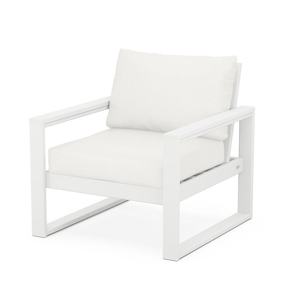 Edge Club Chair White Frame Natural Linen Cushion