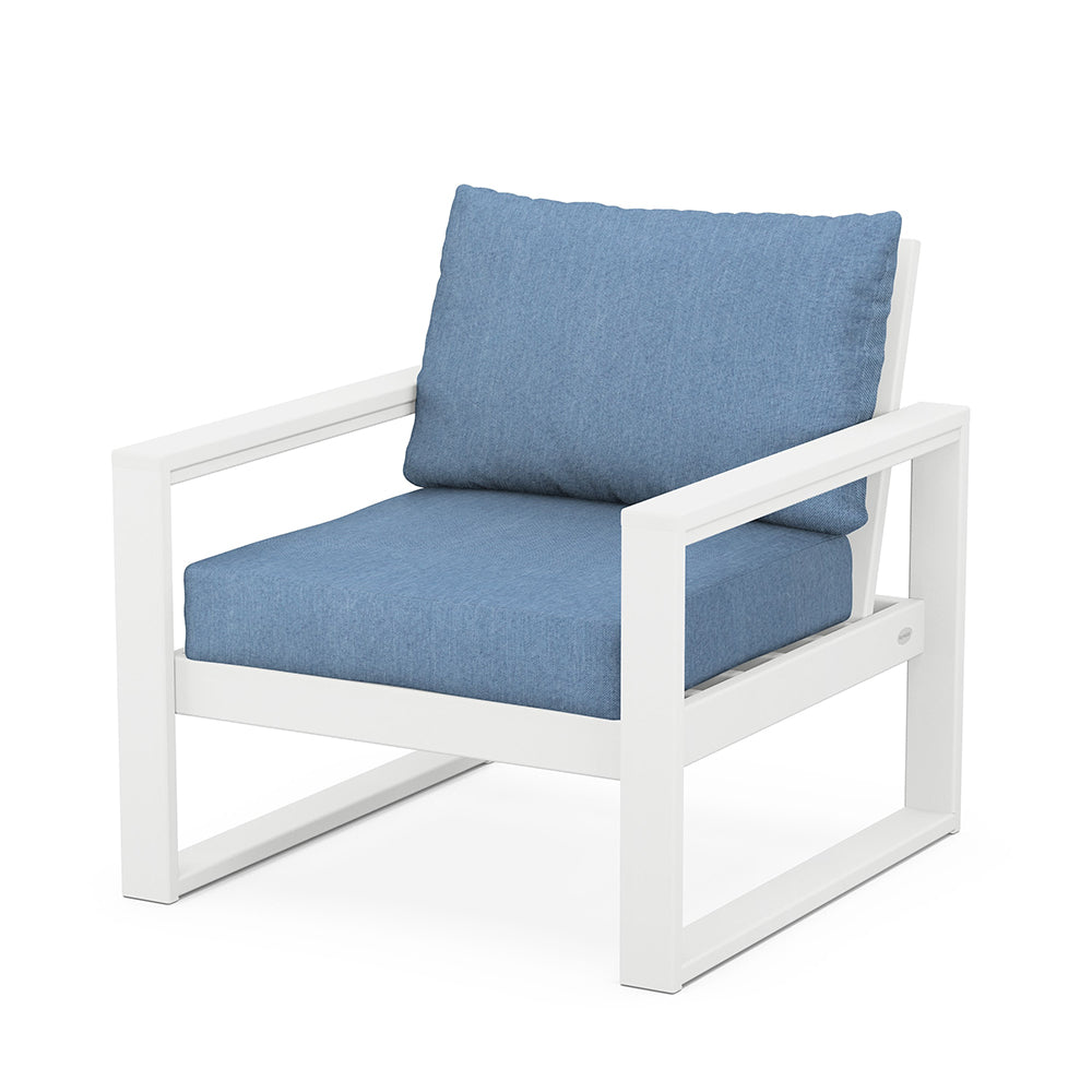 Edge Club Chair White Frame Sky Blue Cushion