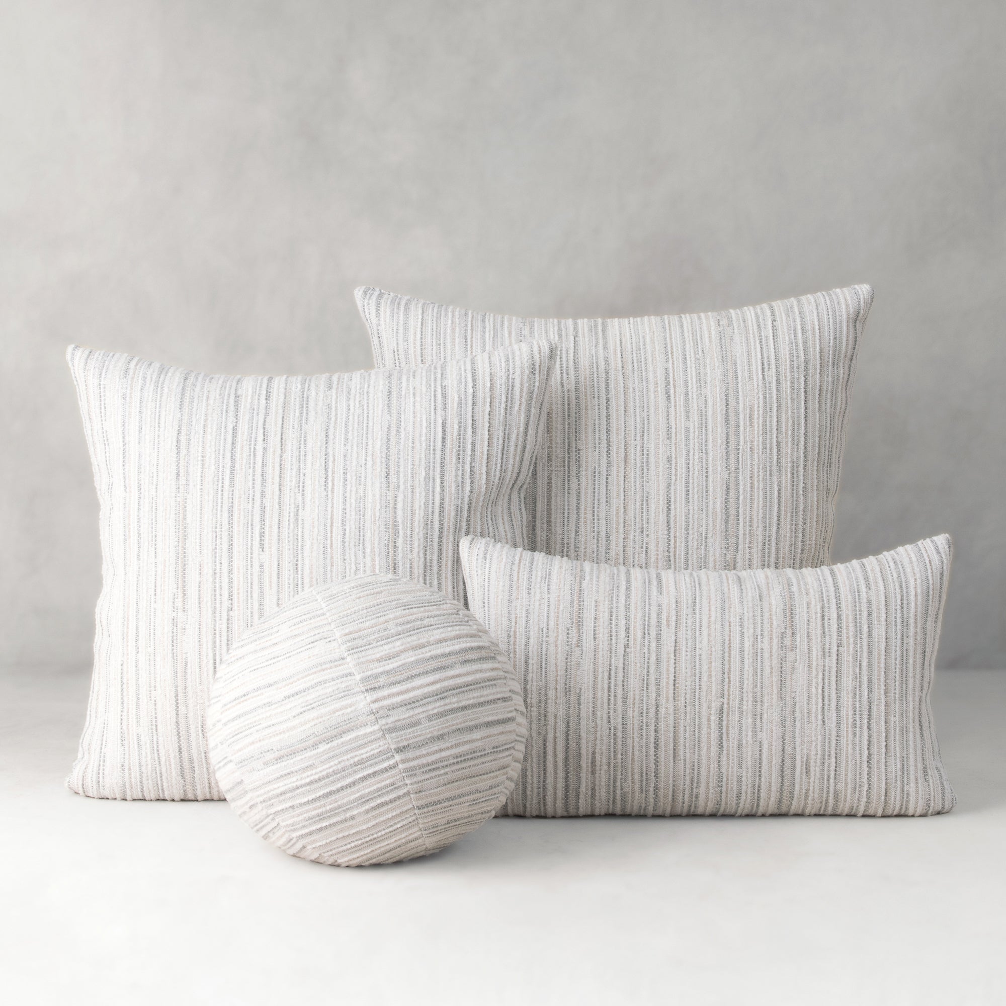 12" Round Elaine Smith Orb Pillow Luxe Stripe Pebble