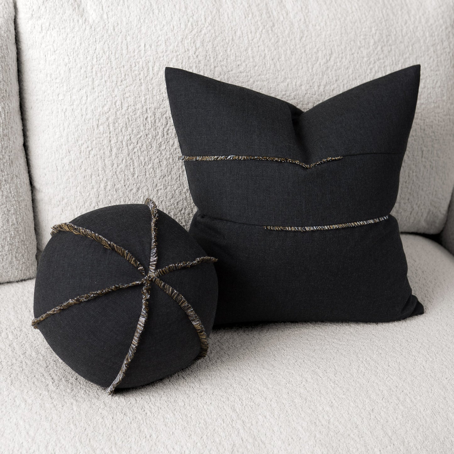 12" Round Elaine Smith Orb Pillow Micro Fringe Carbon, image 4