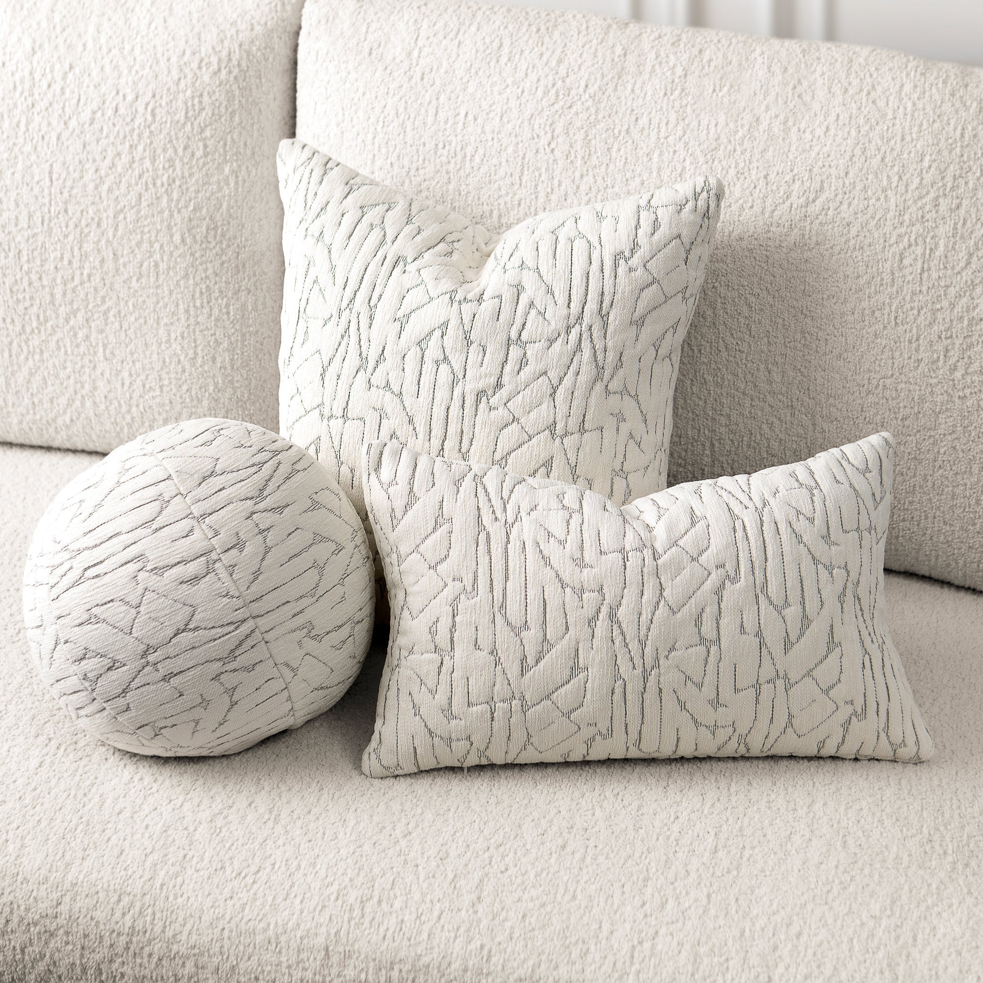 12" Round Elaine Smith Orb Pillow Synchronize Ivory