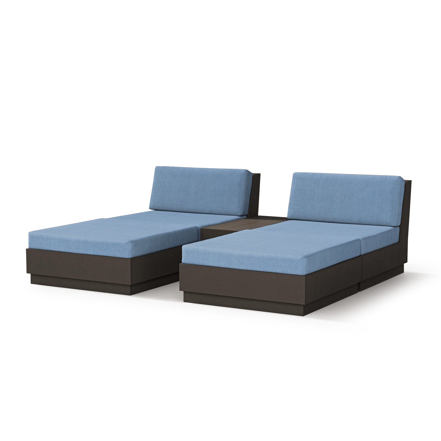 Elevate Double Chaise Set Vintage Coffee Frame Sky Blue Cushions, image 6