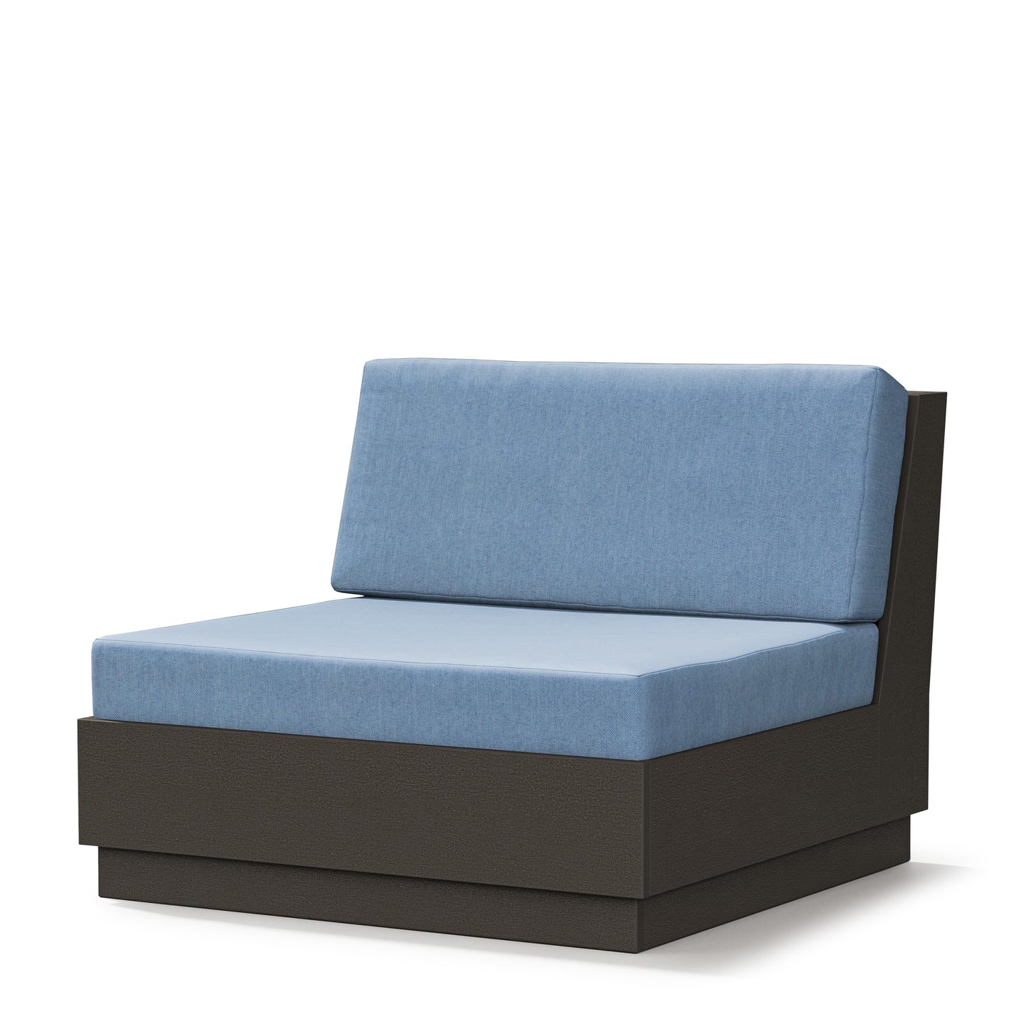 Elevate Modular Armless Chair Vintage Coffee Frame Sky Blue Cushions, image 6