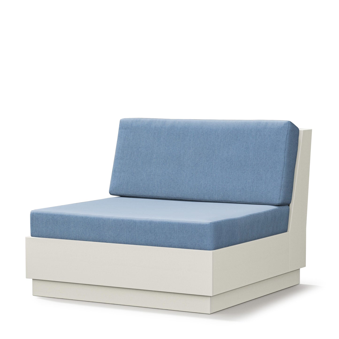 Elevate Modular Armless Chair Vintage White Frame Sky Blue Cushions, image 17