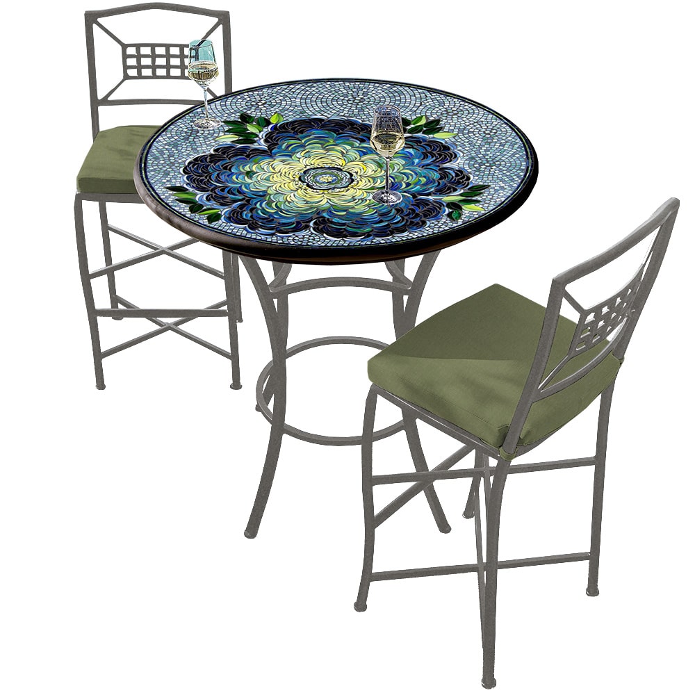 36" Round Mosaic Top Counter Height Bistro Set with Pewter Frame