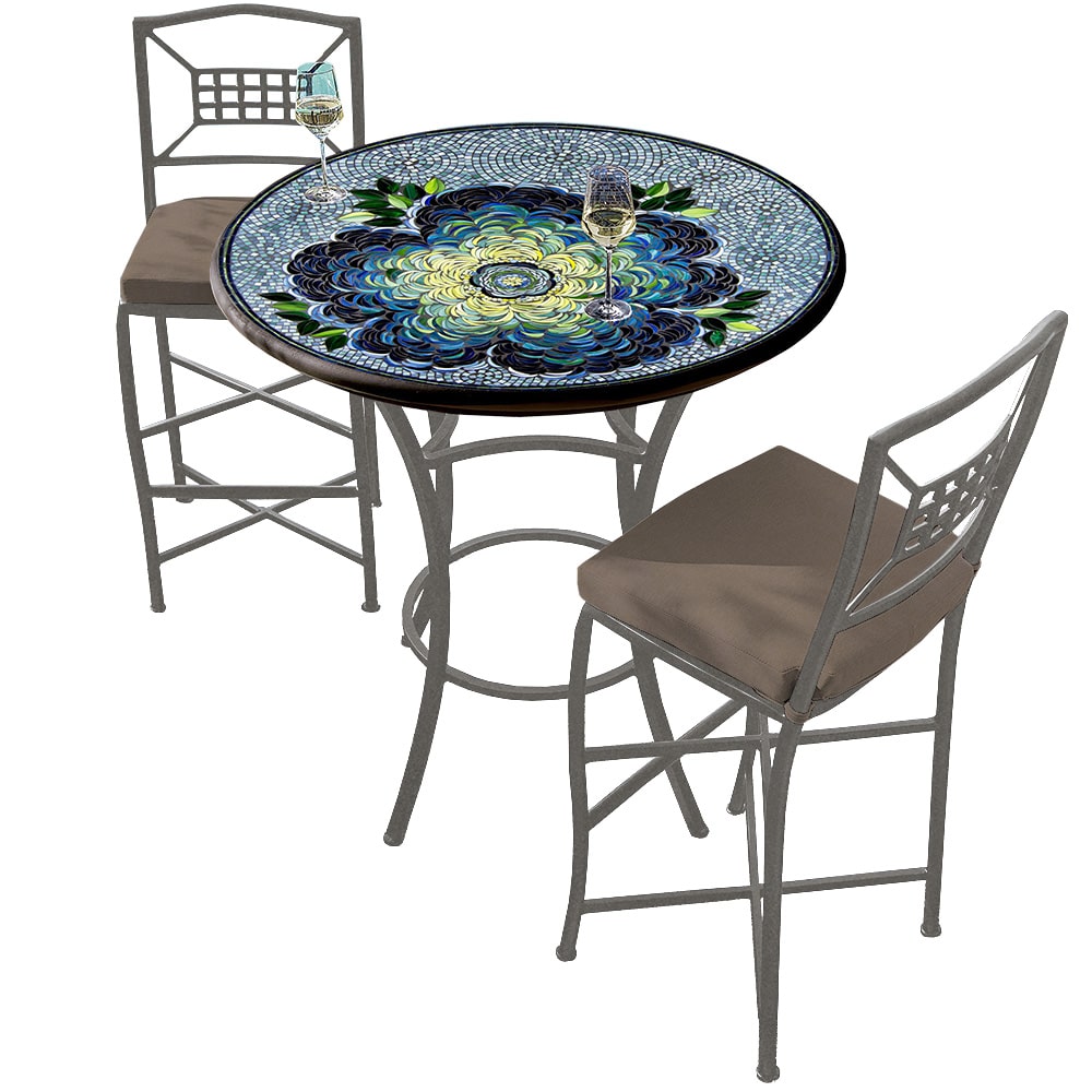 36" Round Mosaic Top Bar Height Bistro Set with Pewter Frame