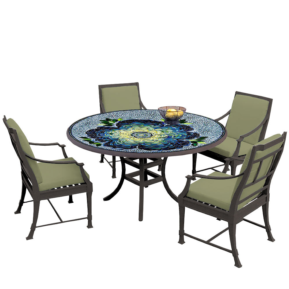 54" Round Mosaic Dining Table w/ Olympia Chairs Set with Pewter Frame