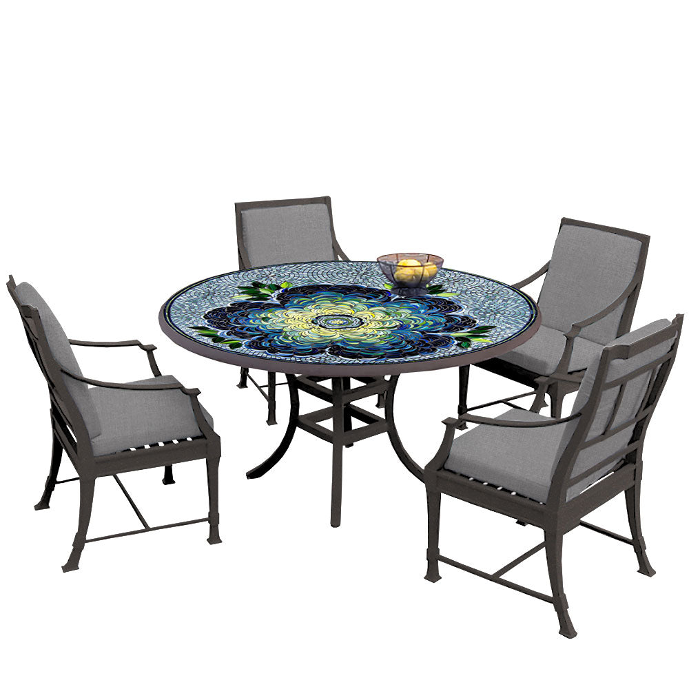 60" Round Mosaic Dining Table w/ Olympia Chairs Set with Espresso Frame