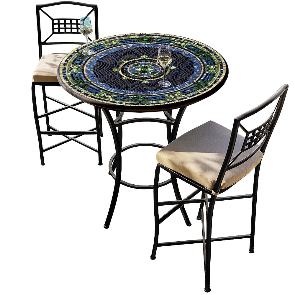 36" Round Mosaic Top Counter Height Bistro Set with Espresso Frame