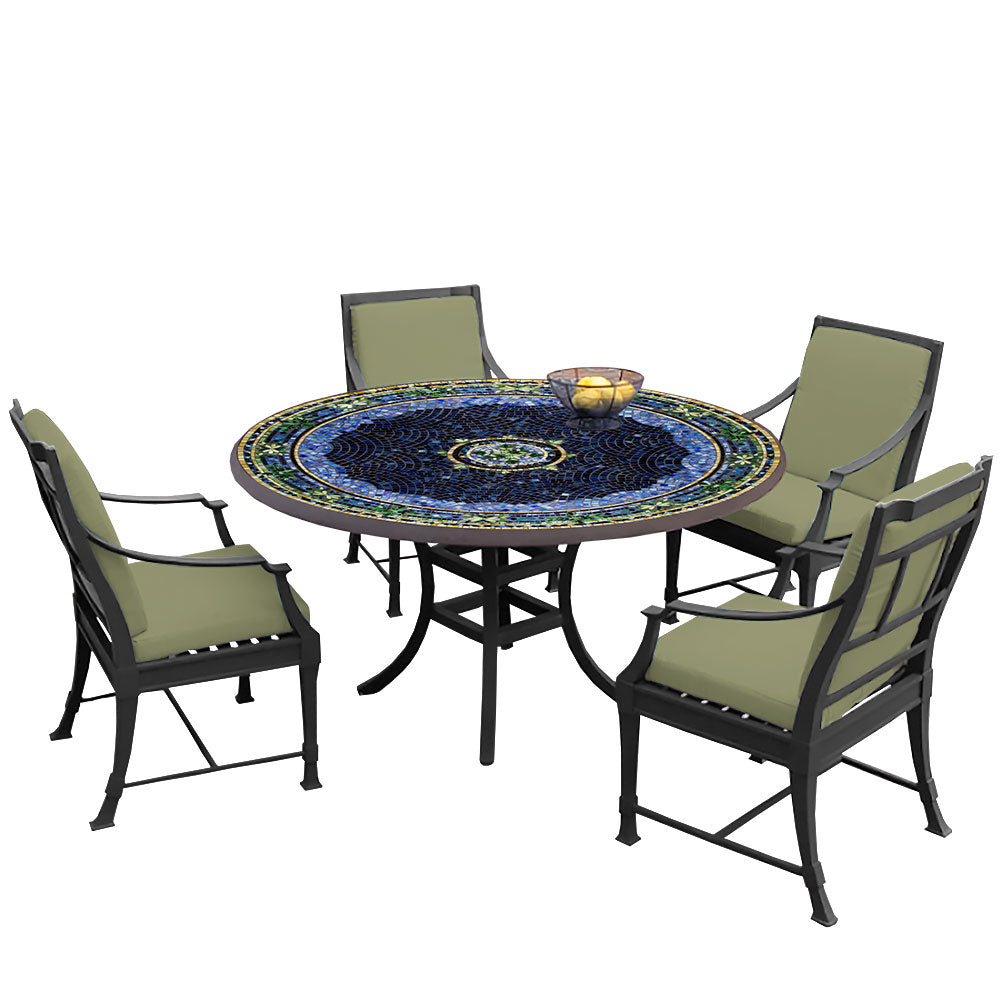 54" Round Mosaic Dining Table w/ Olympia Chairs Set with Black Frame