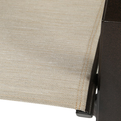 
                  Lakeside Sling Dining Chair Rich Earth Finish Beige Grey Fabric Detail - Image 3
                