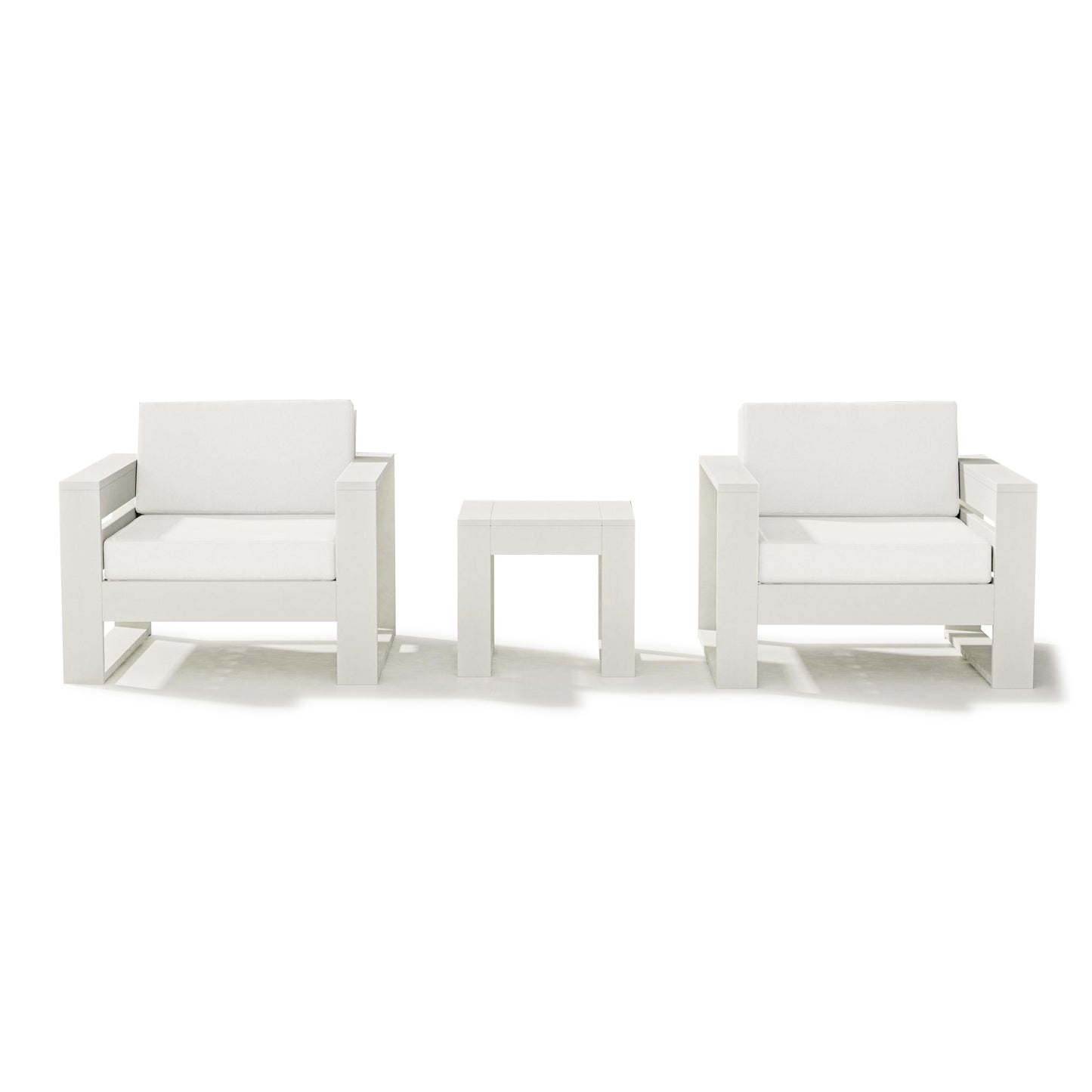 Latitude 3 Piece Lounge Chair Set Vintage White Frame Natural Linen Cushions, image 16