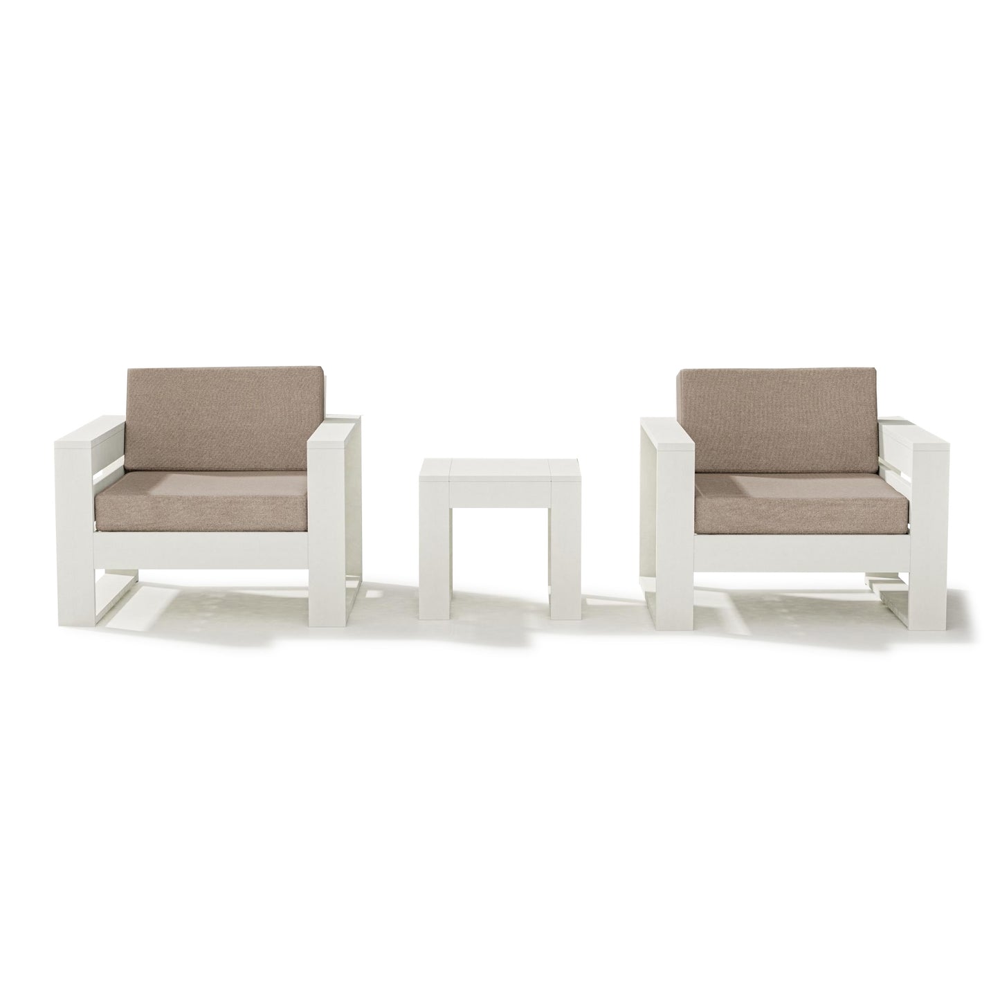 Latitude 3 Piece Lounge Chair Set Vintage White Frame Spiced Burlap Cushions, image 18