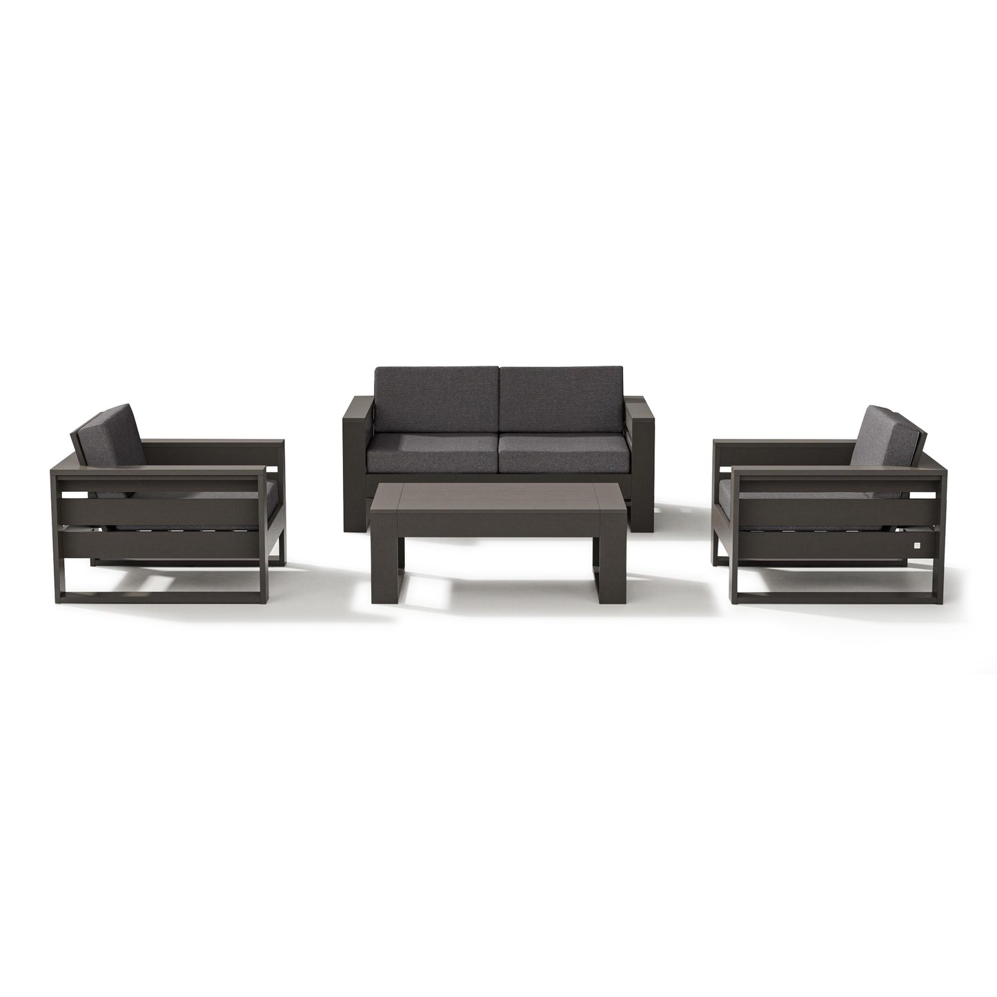 Latitude 4 Piece Lounge Loveseat Set Vintage Coffee Frame Ash Charcoal Cushions, image 4