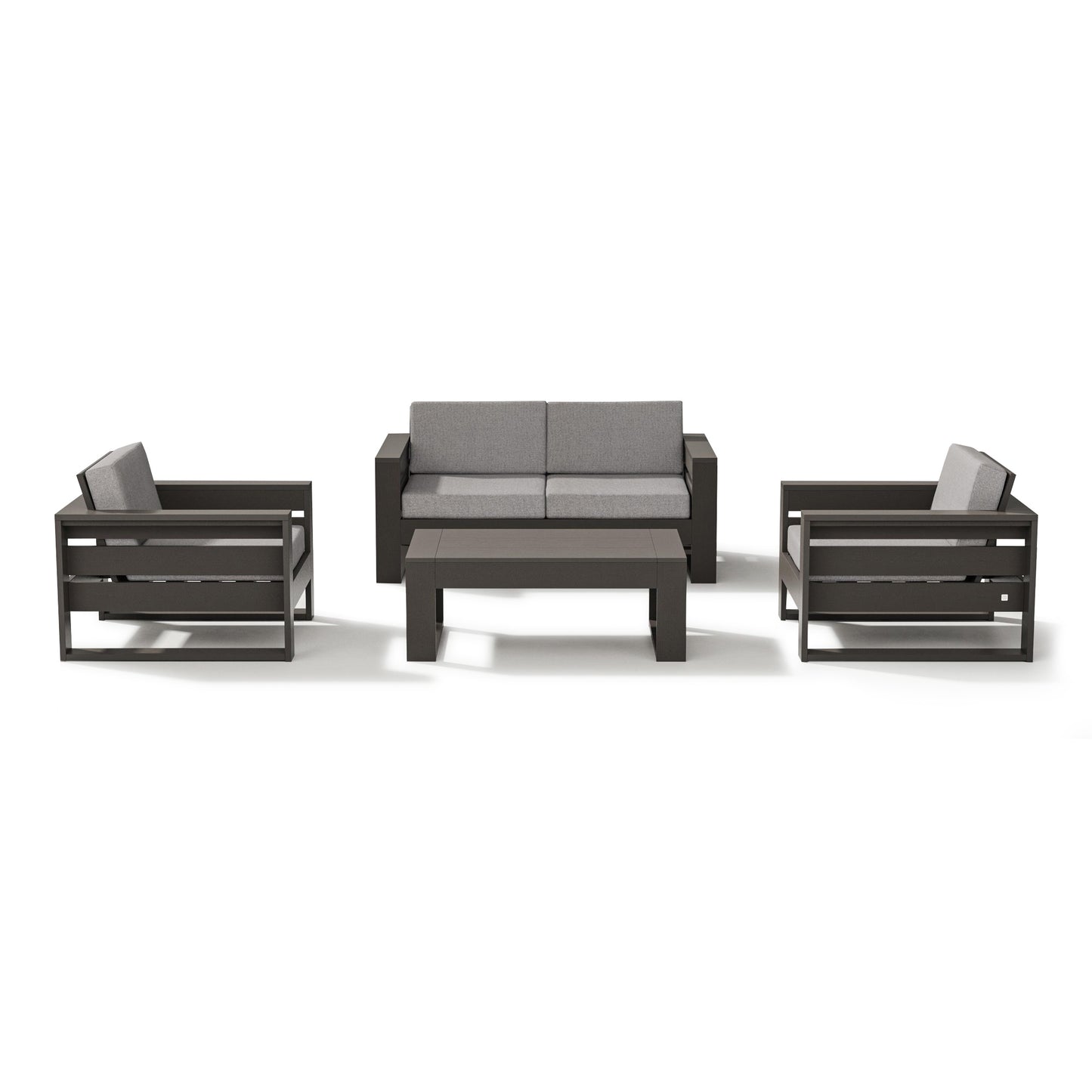 Latitude 4 Piece Lounge Loveseat Set Vintage Coffee Frame Grey Mist Cushions, image 5