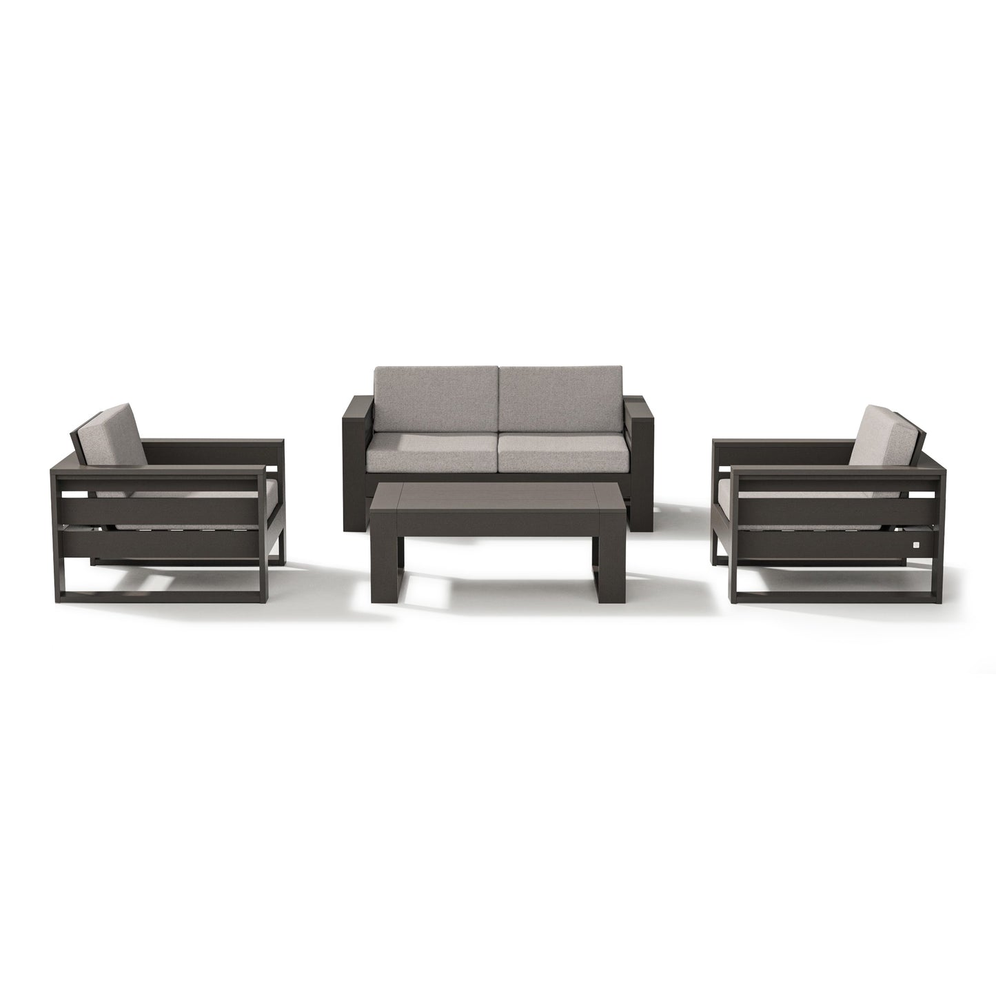 Latitude 4 Piece Lounge Loveseat Set Vintage Coffee Frame Weathered Tweed Cushions, image 9